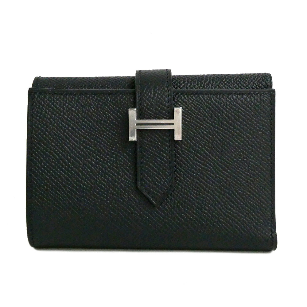 【最大限度３万円割り引き引き換え証】【名古屋】【HERMES】エルメス ベアン コンビネ H082875 K目じるし 2025年 エプソン 黒いこと しろがね色金具 三つ折り札入れ【新品】【未当て嵌める】【中古】