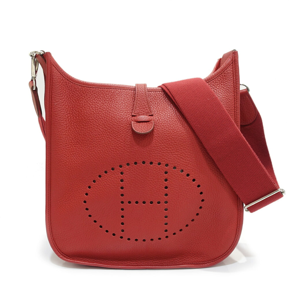 【栄】【HERMES】エルメス エブリン3 トロワ PM □P目じるし 2012年生み出すこと トリヨンクレマンス 赤いこと系 しろがね色金具 ショルダーバッグ レディース 本体のみ【中古】