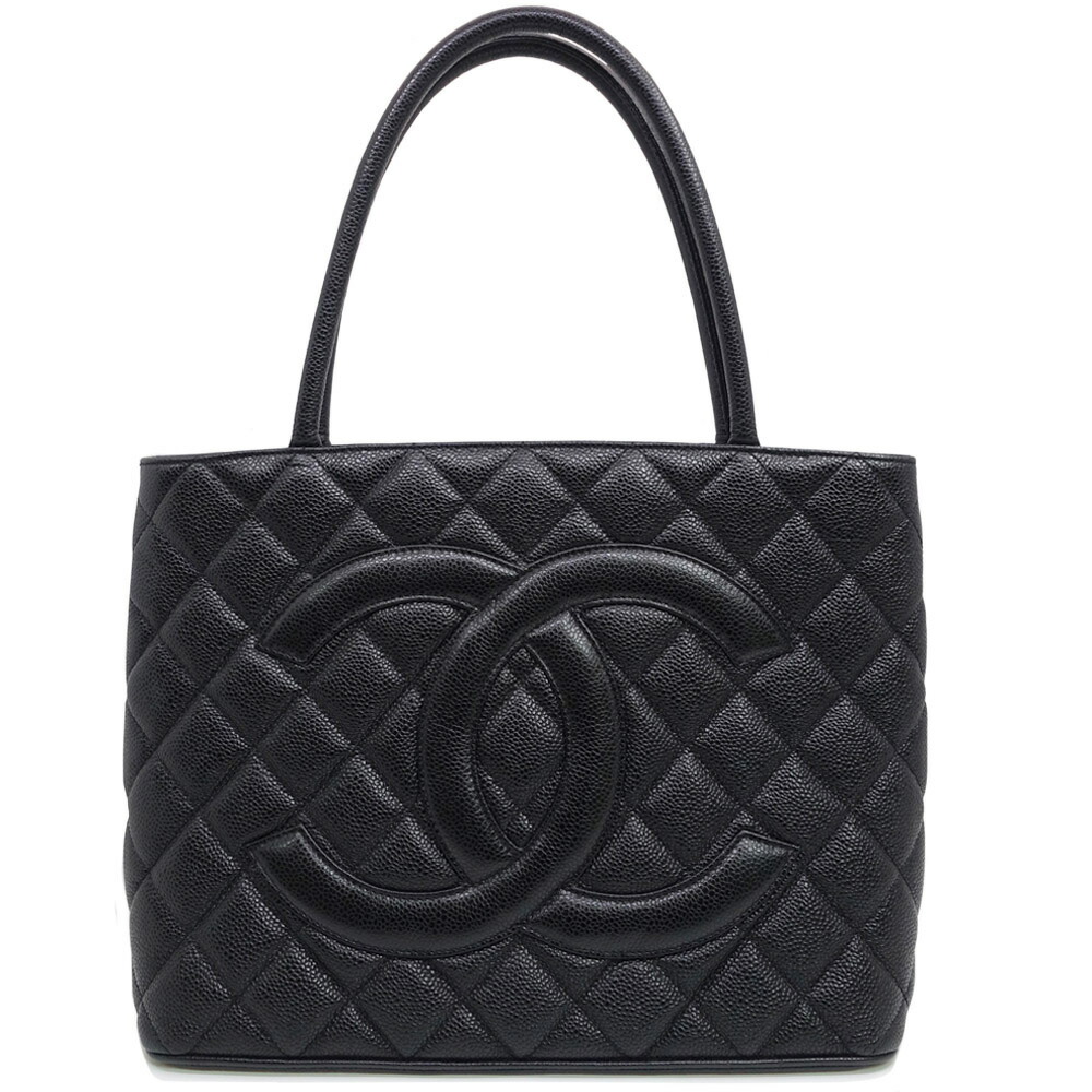 【栄】【CHANEL】シャネル 復刻トートバッグ ココマーク マトラッセ A1804 7番台 キャビアスキン ブラック シルバー金具 レディース 女性 保存袋【中古】