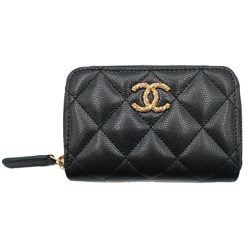 【最大限度３万円銀行割引引き換え証】【天白】【CHANEL】シャネル コインケース 釣り銭入れ 黒いこと キャビアひと肌 ゴールド金具 ココマーク 伝達ルート石ころ レディース【中古】