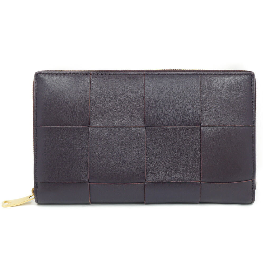 【栄】【BOTTEGA VENETA】ボッテガヴェネタ テープ ジップラウンドファスナー 長紙入れ イントレチャート なめし革 赤銅色系 ゴールド金具 小物 箱【中古】