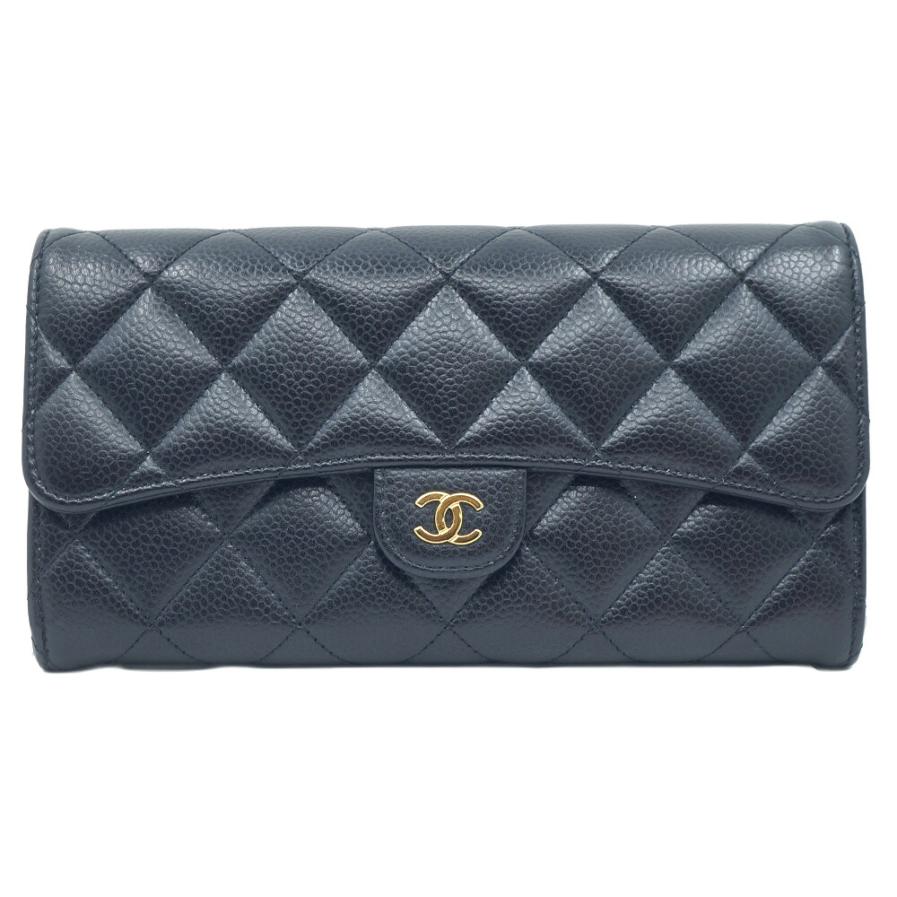 【最大限度３万円銀行割引クーポン券】【栄】【CHANEL】シャネル AP0241 古典派音楽 ロングウォレット 下げ翼 長銭入れ 黒いこと 黒 ゴールド金具 箱【中古】