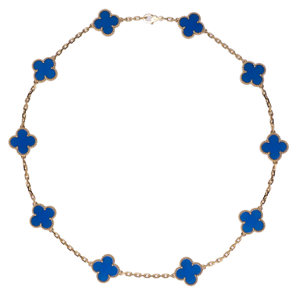 【名東】【VAN CLEEF&ARPELS】ヴァンクリーフ＆アーペル ヴィンテージアルハンブラ 10モチーフ VCARP34800 750YG 18K イエローゴールド ブルーアゲート ネックレス ジュエリー【新品】【未使用】【中古】｜質ウエダ 752,500円