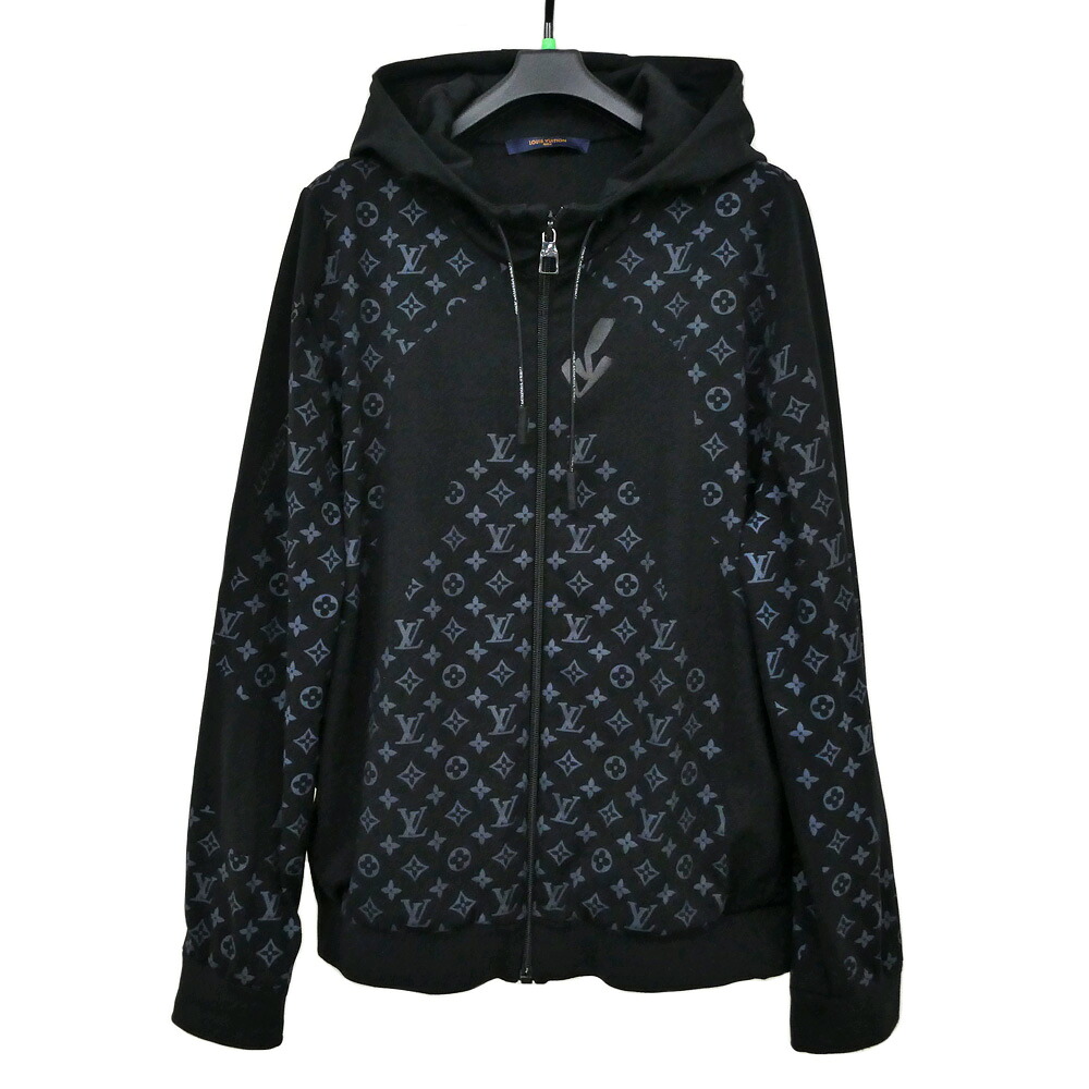 【最大限度３万円銀行割引引き換え証】【名古屋】【LOUIS VUITTON】ルイヴィトン 変わり種 ジップスルー モノグラム パーカー RM221M YNF HMY16W L大きさ 黒いこと 長袖 黒 メンズ 御召しもの【中古】
