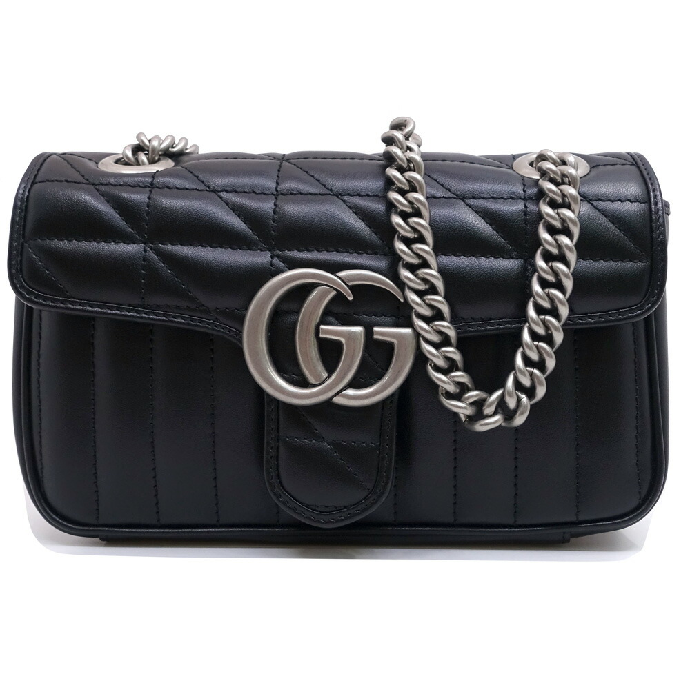 【栄】【GUCCI】グッチ GGマーモント スモール ショルダーバッグ 2WAY GGロゴタイプ 446744 なめし革 黒いこと しろがね色金具 レディース お上さん 保護すること袋【中古】