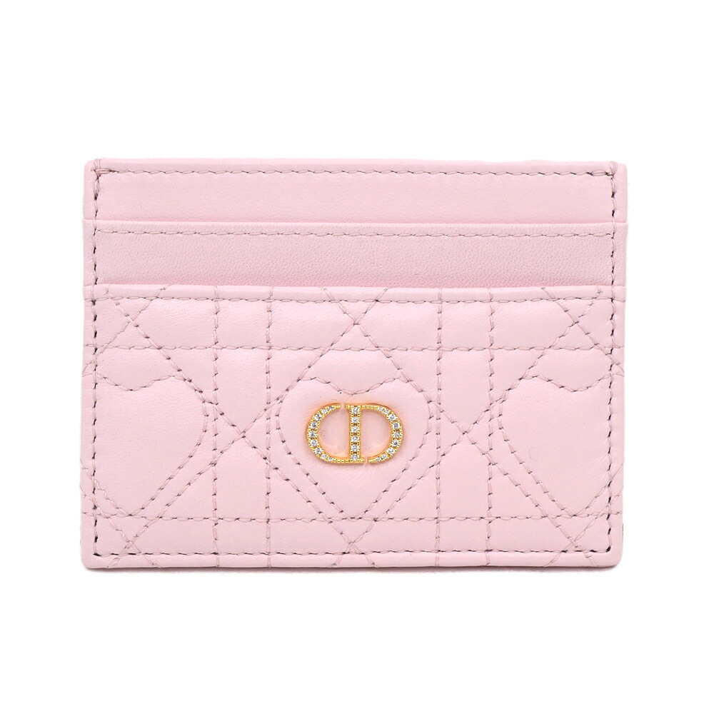 【栄】【DIOR】クリスチャンディオール ロゴタイプ 生産ライン石ころ 歌留多入れもの サクラ色 ハート型キルティング なめし革 ゴールド金具 小物 余分の物 箱【中古】