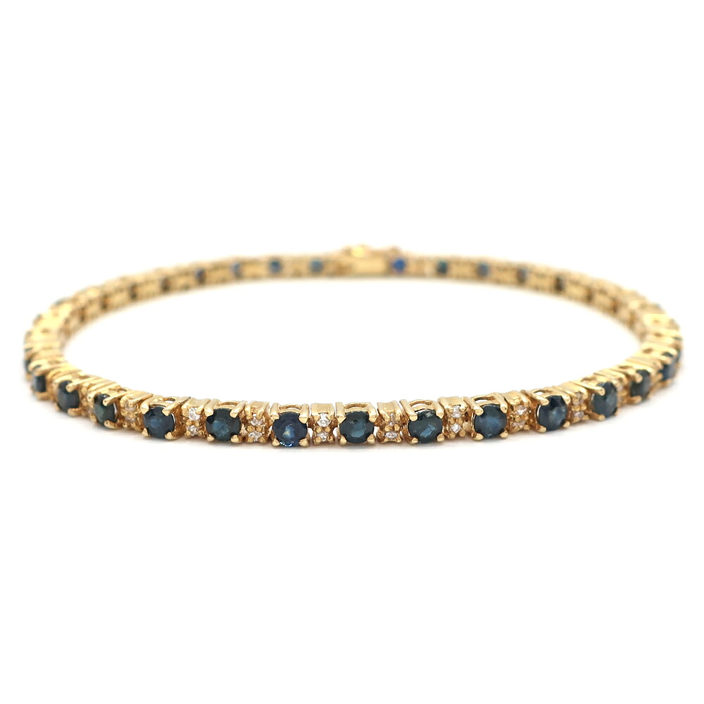 【最大限度３万円銀行割引引き換え証】【天白】【JEWELRY】 宝飾品 テニスブレス 750 K18YG 黄色ゴールド サファイア サファイヤ 金剛石 17.5珊 約11g アクセ 御前上等【中古】