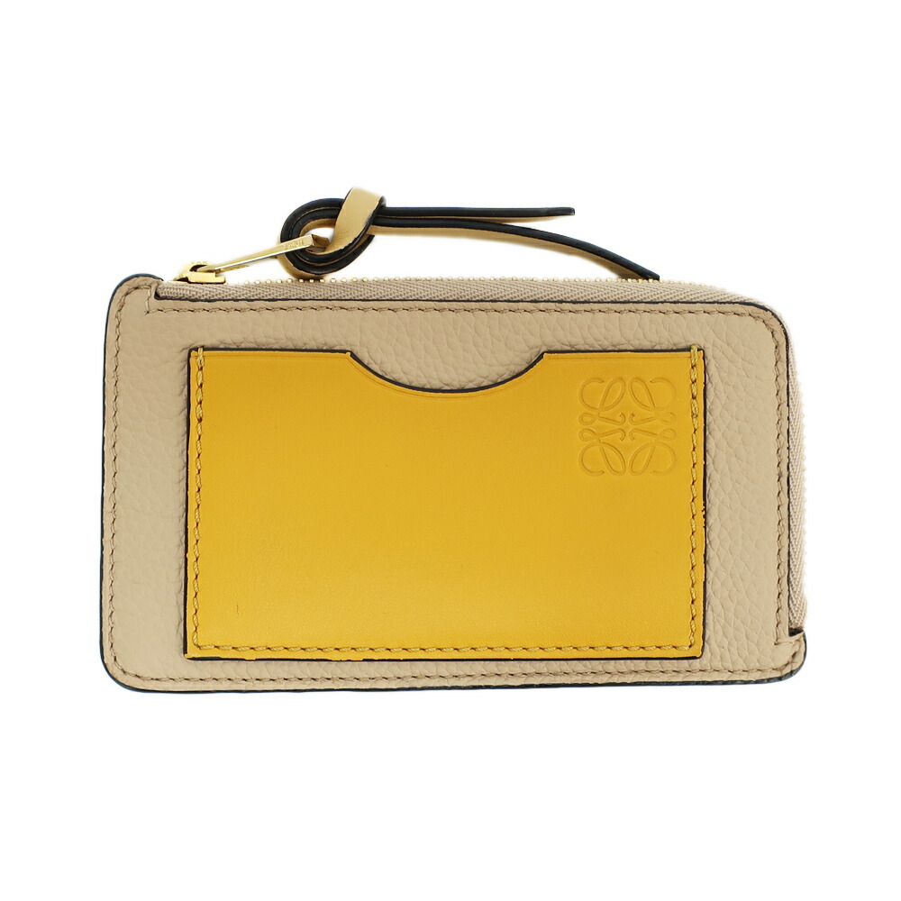 【天白】【LOEWE】ロエベ カードホルダー コインケース イエロー系 レザー アナグラム ロゴ レザー 財布 小物 レディース【中古】|質ウエダ