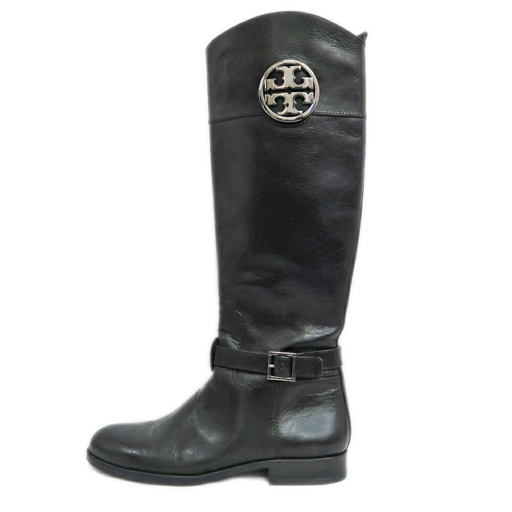 【最大限度３万円割り引き引き換え証】【名東】【TORYBURCH】トリーバーチ ロングブーツ 大きさ右6M 大きさ左7M 決定づける大きさ食い違い 黒いこと 黒 なめし革レディース シューズ【中古】