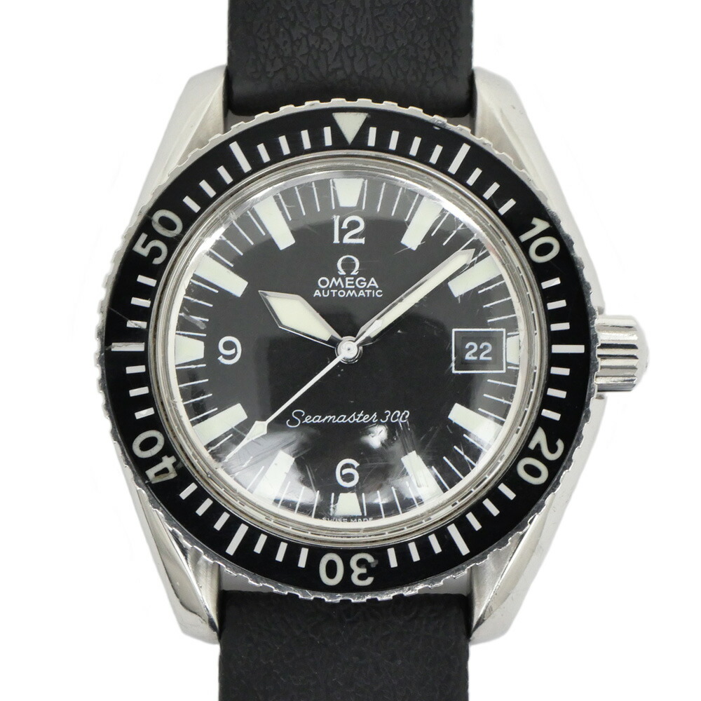 【名東】【OMEGA】オメガ シーマスター300 ST166.0324 ブラック ステンレス 社外ラバーストラップ 純正尾錠 自動巻 腕時計 メンズ【中古】|質ウエダ