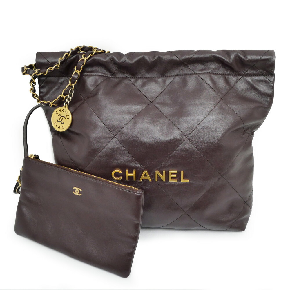 【名東】【CHANEL】シャネル 22 スモール ハンドバッグ AS3260 ボルドー ゴールド金具 シャイニーカーフスキン チェーン ワンショルダー ポーチ付 パープル ワイン レディース【中古】|質ウエダ