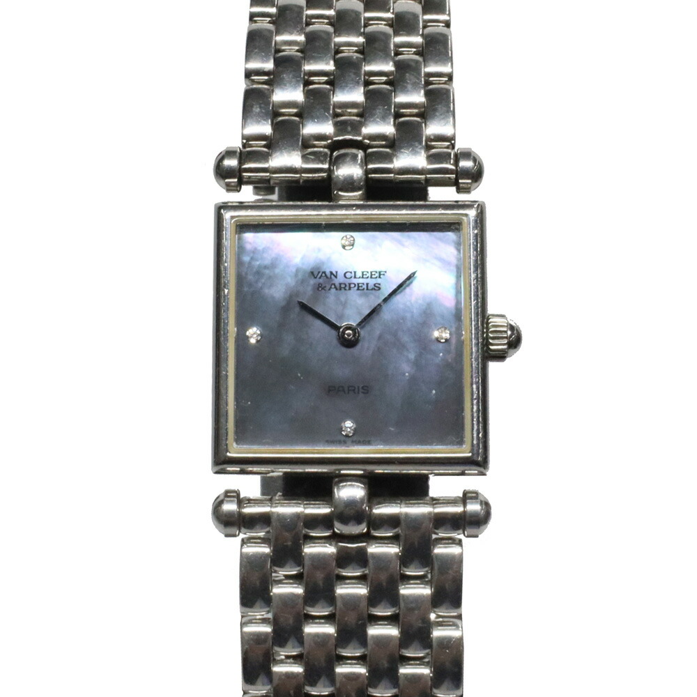 【最大限度３万円銀行割引引き換え証】【名古屋】【VAN CLEEF\u0026ARPELS】ヴァンクリーフ\u0026アーペル 古典派音楽真四角 522642 SS 黒いこと甲殻 4PD 石英 レディースウオッチ 女【中古】
