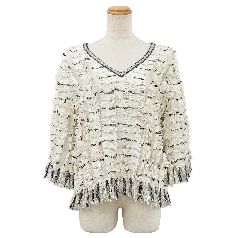 【最大限度３万円銀行割引クーポン券】【栄】【CHANEL】シャネル ティーシャツ トップス メッシュ フリンジ 36 P58851 ベージュ 綿織物 ビスコース人絹 イタリア製 御召しもの 服 レディース 女【中古】