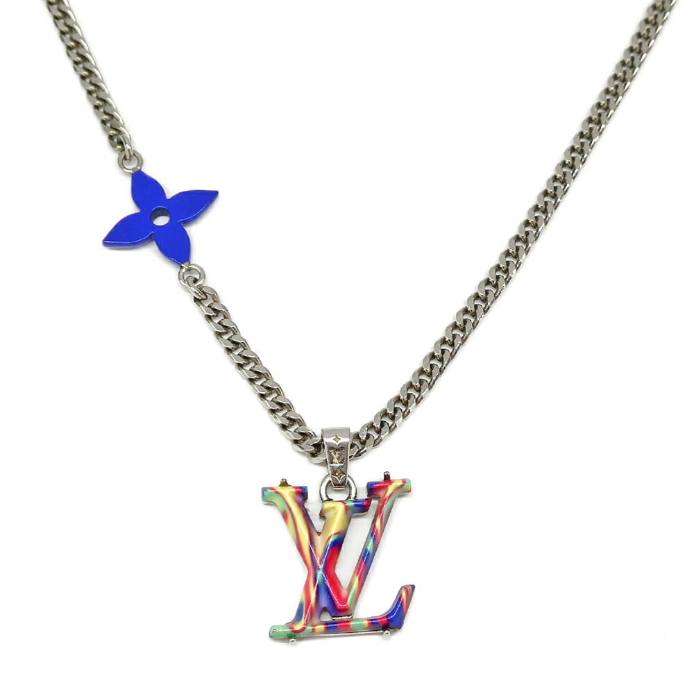 【最大限度３万円割り引き引き換え証】【名古屋】【LOUIS VUITTON】ルイヴィトン 首飾り コリエ・LV サイケデリック MP3353 金属元素 マルチ色合い しろがね色金具 メンズ 佩び物【中古】