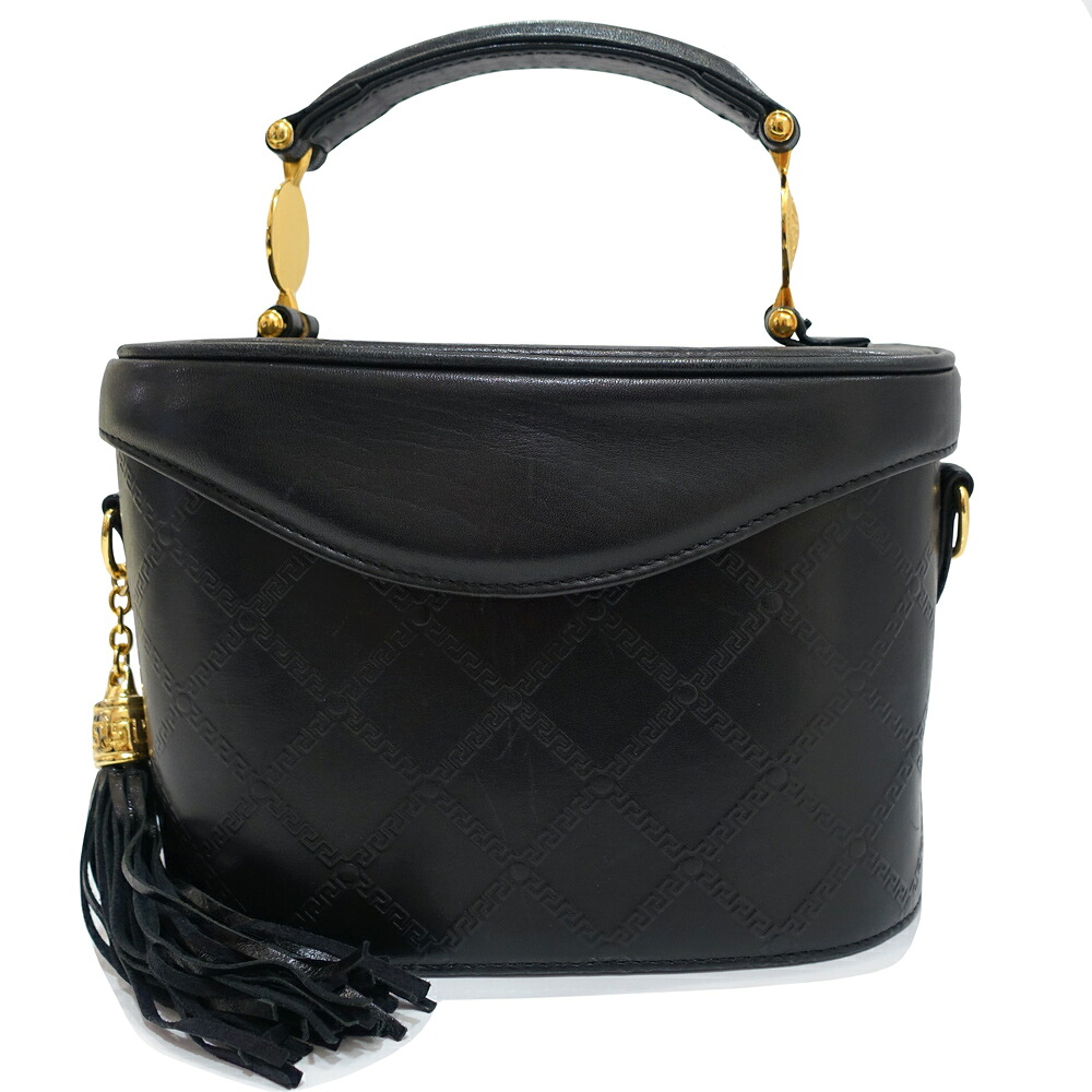 【栄】【VERSACE】ヴェルサーチ バニティ サンバースト ハンドバッグ 2WAY レザー ブラック ゴールド金具 レディース 女性【中古】|質ウエダ
