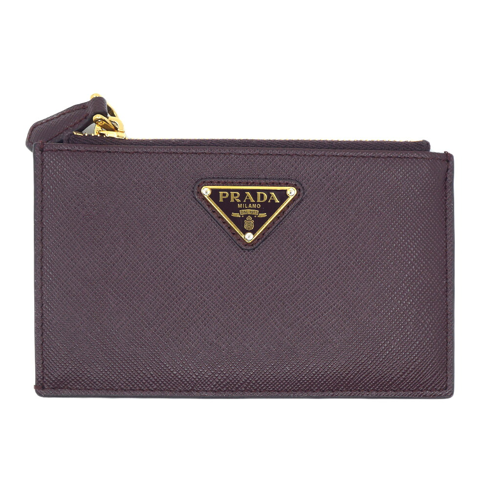 【栄】【PRADA】プラダ サフィアーノ ３角形 歌留多入れもの コインケース なめし革 ボルドーワイン バーガンディ ゴールド金具 小物 余分の物 本体品のみ【中古】