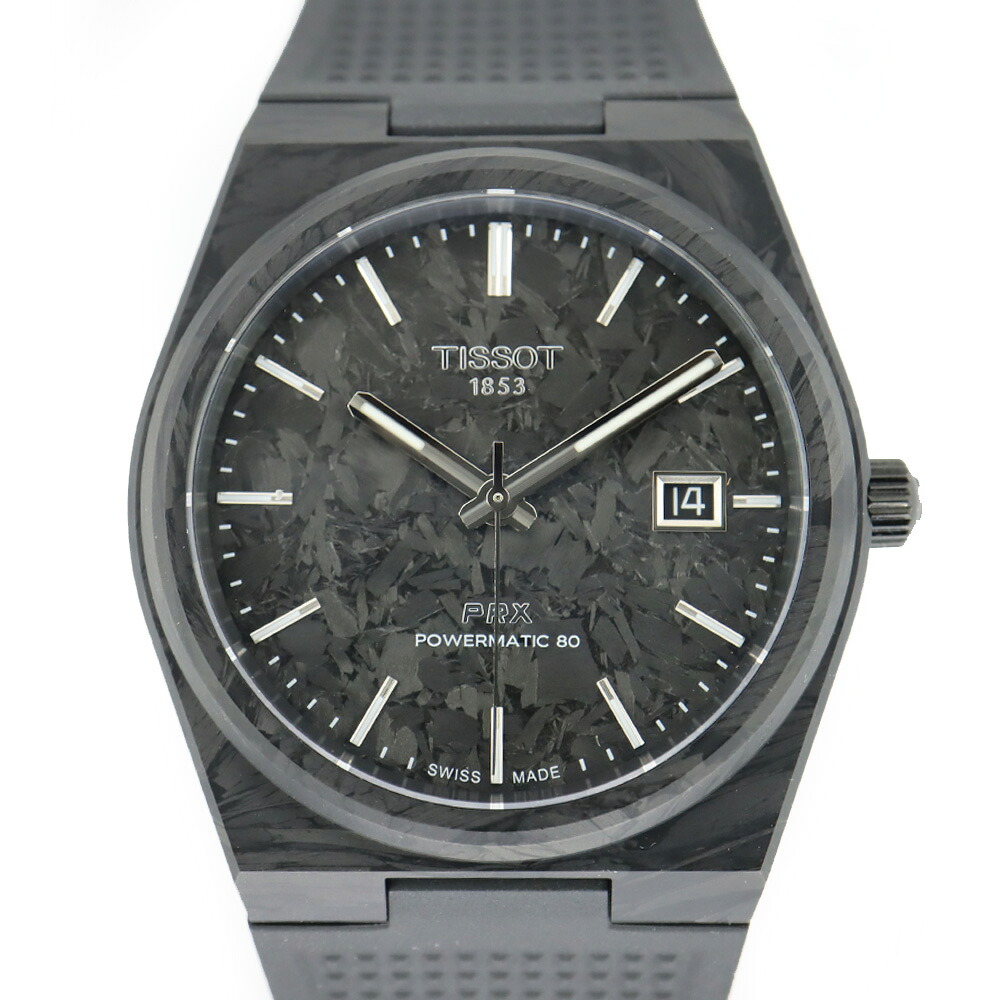 【栄】【TISSOT】ティソ PRX パワーマティック80 T137.907.97.201.00 黒いこと炭素 ウオッチ 炭素 天然ゴム 自動小銃一巻き  メンズ【中古】