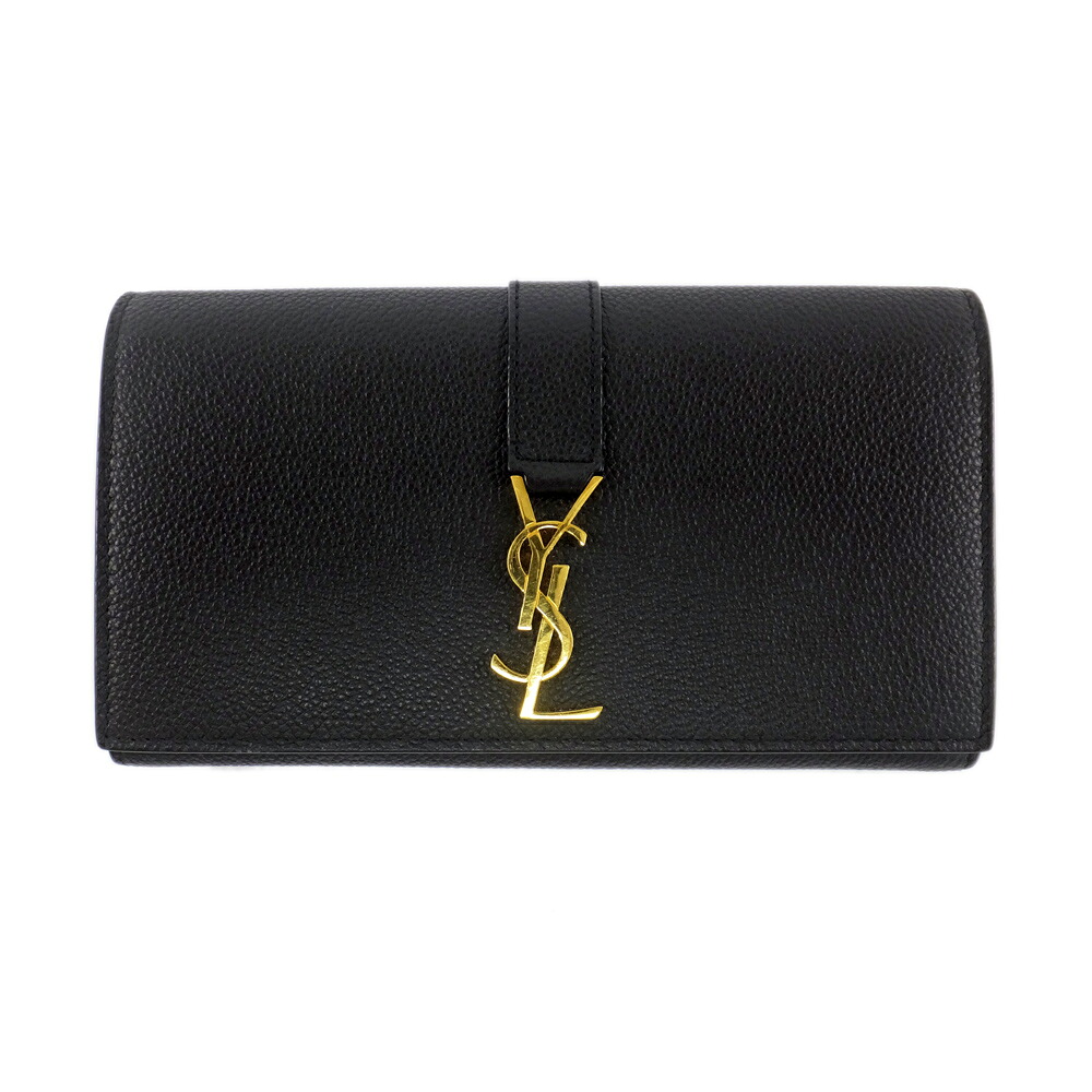 【最大限度４万円銀行割引クーポン券】【天白】【SAINT LAURENT】サンローラン YSL伝達ルート ラージフラップ ウォレット ゴールド金具 黒いこと 黒 ウォレット レディース 長紙入れ【中古】