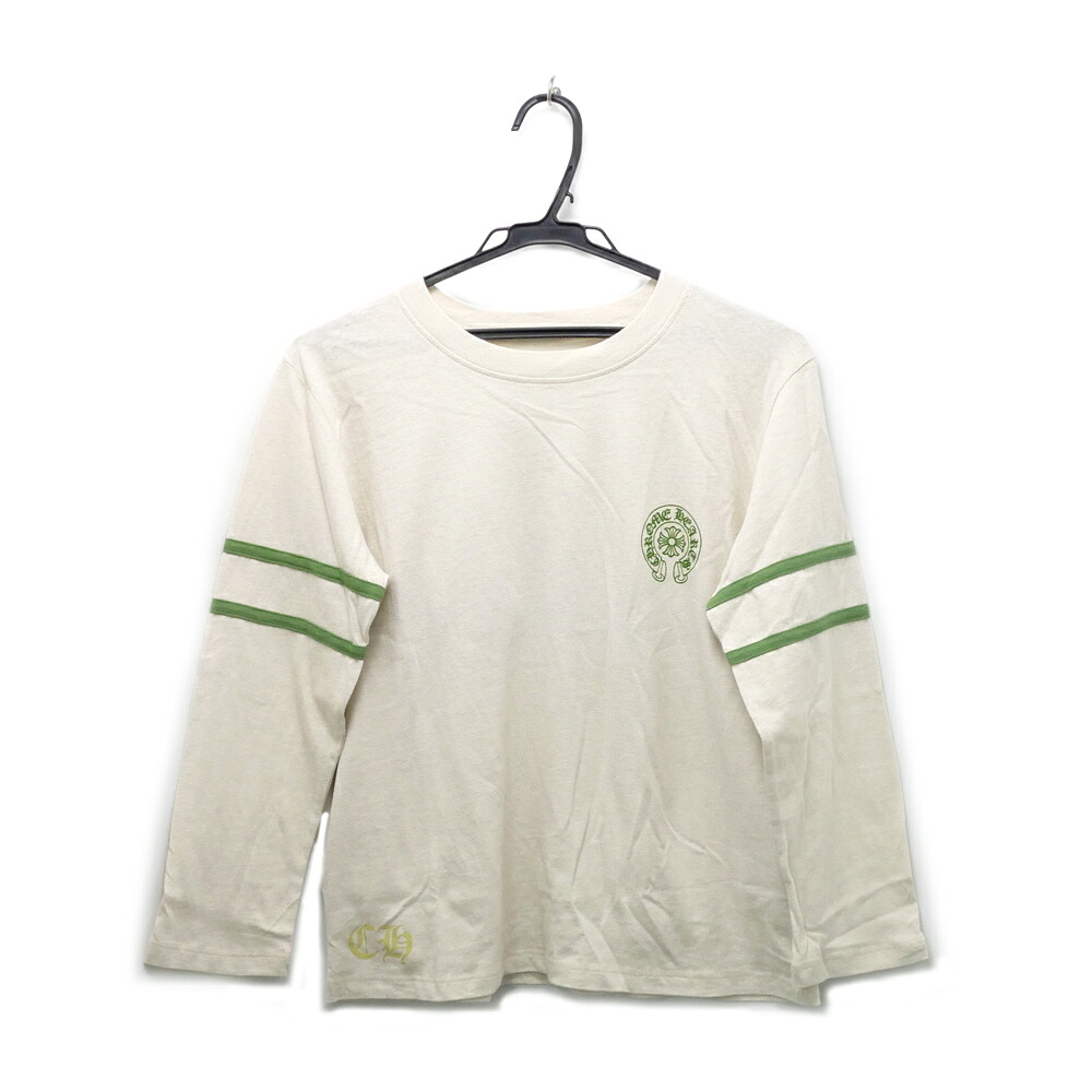 【名東】【CHROME HEARTS】クロムハーツ 33 ホースシュー 長袖 Tシャツ ベージュ グリーン サイズM コットン カットソー ロンT アパレル 服【中古】|質ウエダ