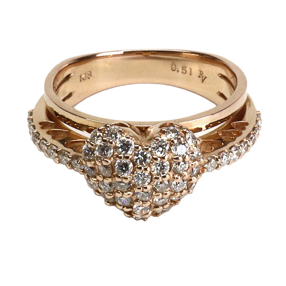 【名古屋】【PONTE VECCHIO】ポンテヴェキオ ハートリング パヴェダイヤ 0.51ct K18PG ピンクゴールド 指輪 9号 レディース ジュエリー 女【中古】｜質ウエダ 90,145円