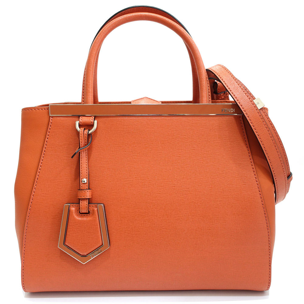【栄】【FENDI】フェンディ プチ トゥージュール ハンドバッグ 2WAY 8BH253 レザー オレンジ系 シルバー金具 レディース 女性 保存袋【中古】
