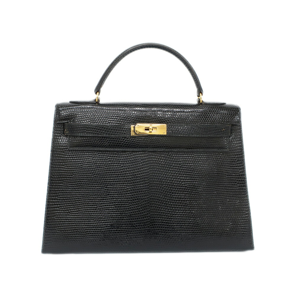 【天白】【HERMES】エルメス ケリー32 ハンドバッグ リザード ブラック ゴールド金具 〇I刻印 1979年頃製造 バッグ 鞄 レディース【中古】｜質ウエダ