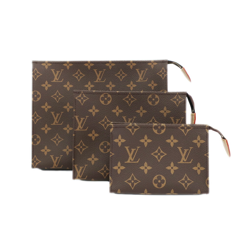 【最大限度３万円銀行割引クーポン券】【天白】【LOUIS VUITTON】ルイヴィトン トリオポッシュトワレ LVモノグラム M47195 合財袋 赤銅色 ゴールド金具 鞄 メンズ レディース【新品】【未当てはめる】【中古】