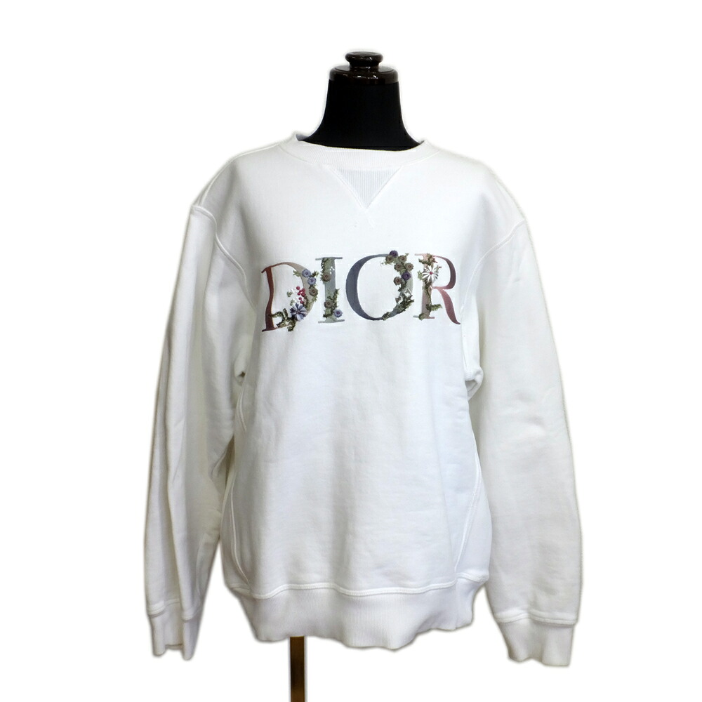 【天白】【CHRISTIAN DIOR】クリスチャンディオール 労働者の一団のど頚 お花 ロゴタイプ刺しゅう 流汗 白いこと 調教師 綿織物100% S大きさ 113J687A0531 レディース【中古】