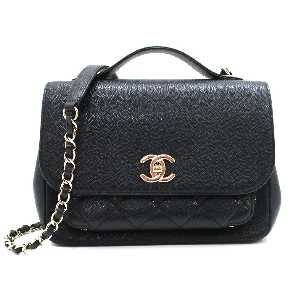 【天白】【CHANEL】シャネル ビジネスアンフィニティ ハンドバッグ チェーンショルダー キャビアスキン ブラック ゴールド金具 レディース【中古】｜質ウエダ