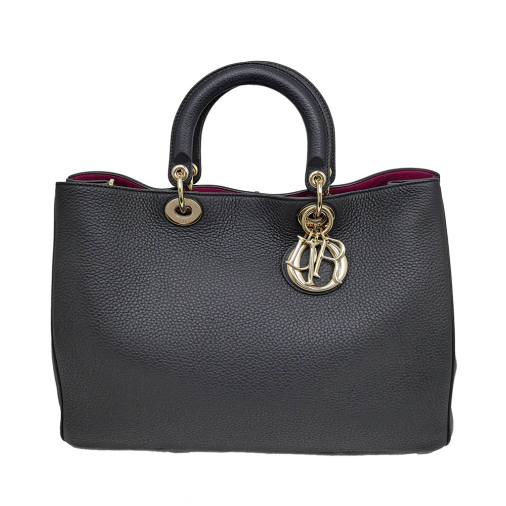 【名東】【CHRISTIAN DIOR】クリスチャンディオール ディオリッシモ ハンドバック 黒いこと 黒 さくら色 ゴールド金具 レディース 女【中古】