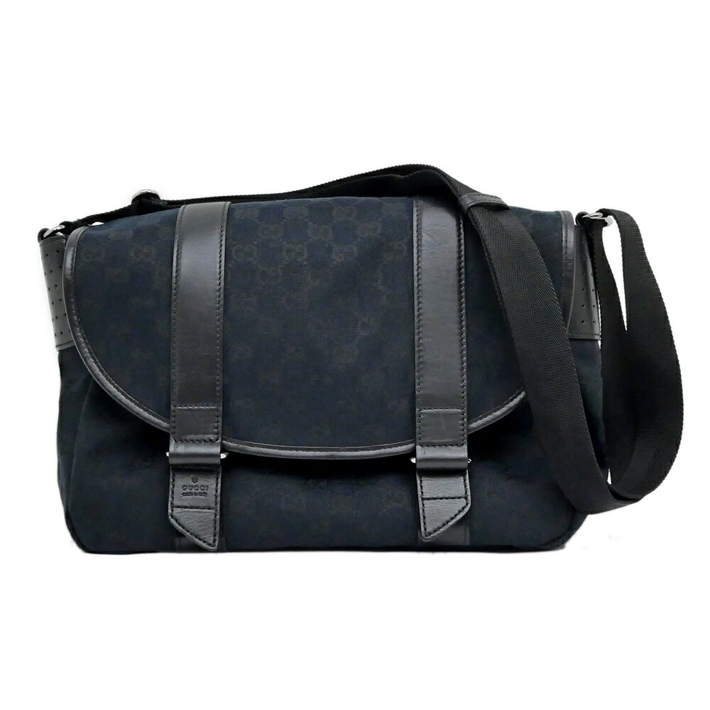 【名東】【GUCCI】グッチ GG帆布 ショルダーバッグ 145859 黒いこと 黒 米国海軍 紺 曲がった掛け 伝達人御徒面子 メンズ レディース ユニ一発やる【中古】