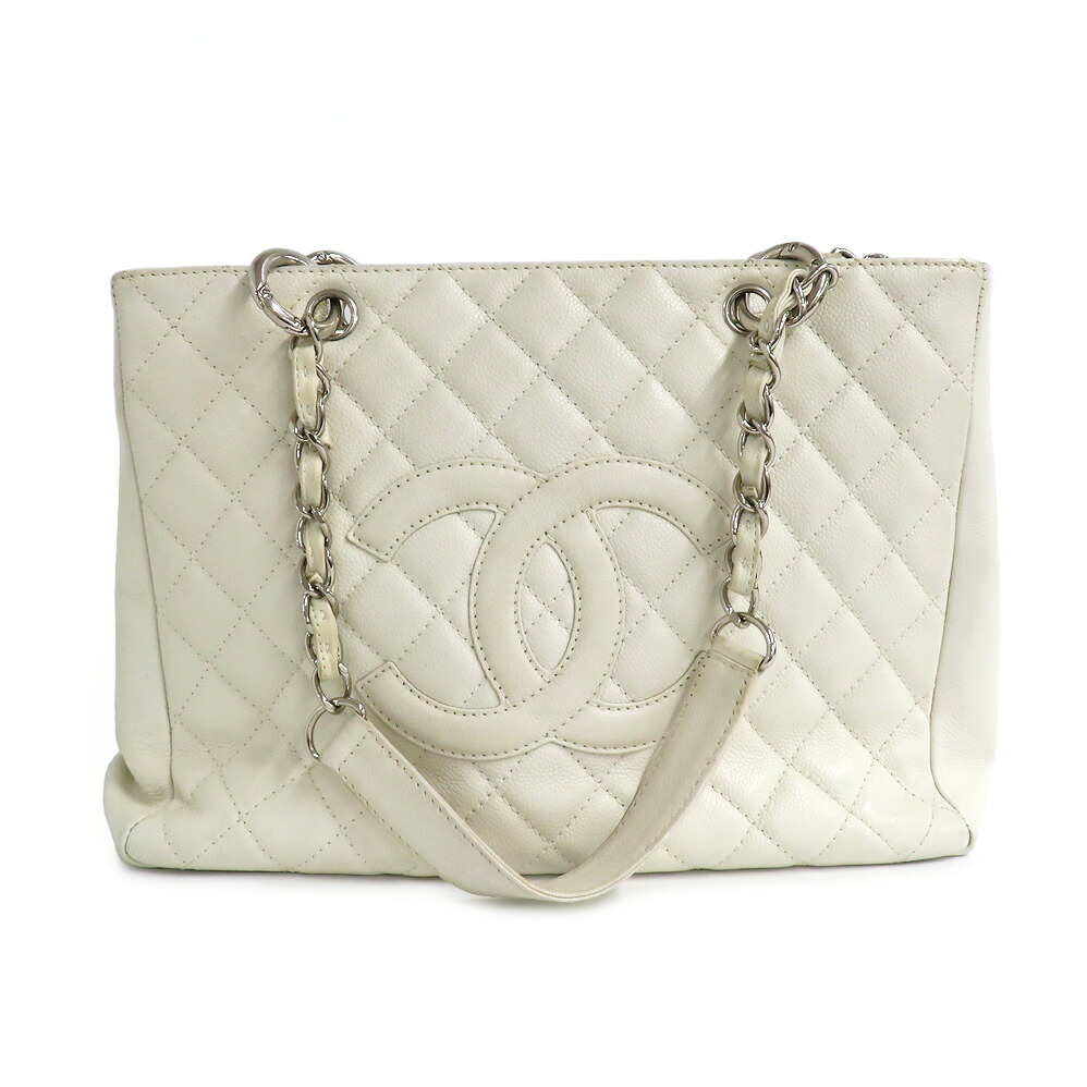 【名古屋】【CHANEL】シャネル GSTトートバッグ 白いこと キャビアひと肌 しろがね色金具 11番台 ショルダーバッグ ココマーク レディース【中古】