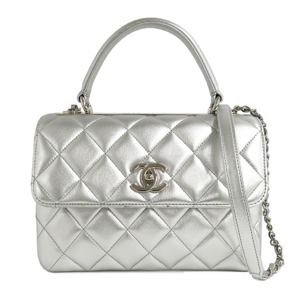 【名古屋】【CHANEL】シャネル いの一番手持ち部分 下げ翼御徒面子 A92236 マトラッセ しろがね色 子ヒツジ人はだ しろがね色金具 31番台 2WAY レディース【中古】