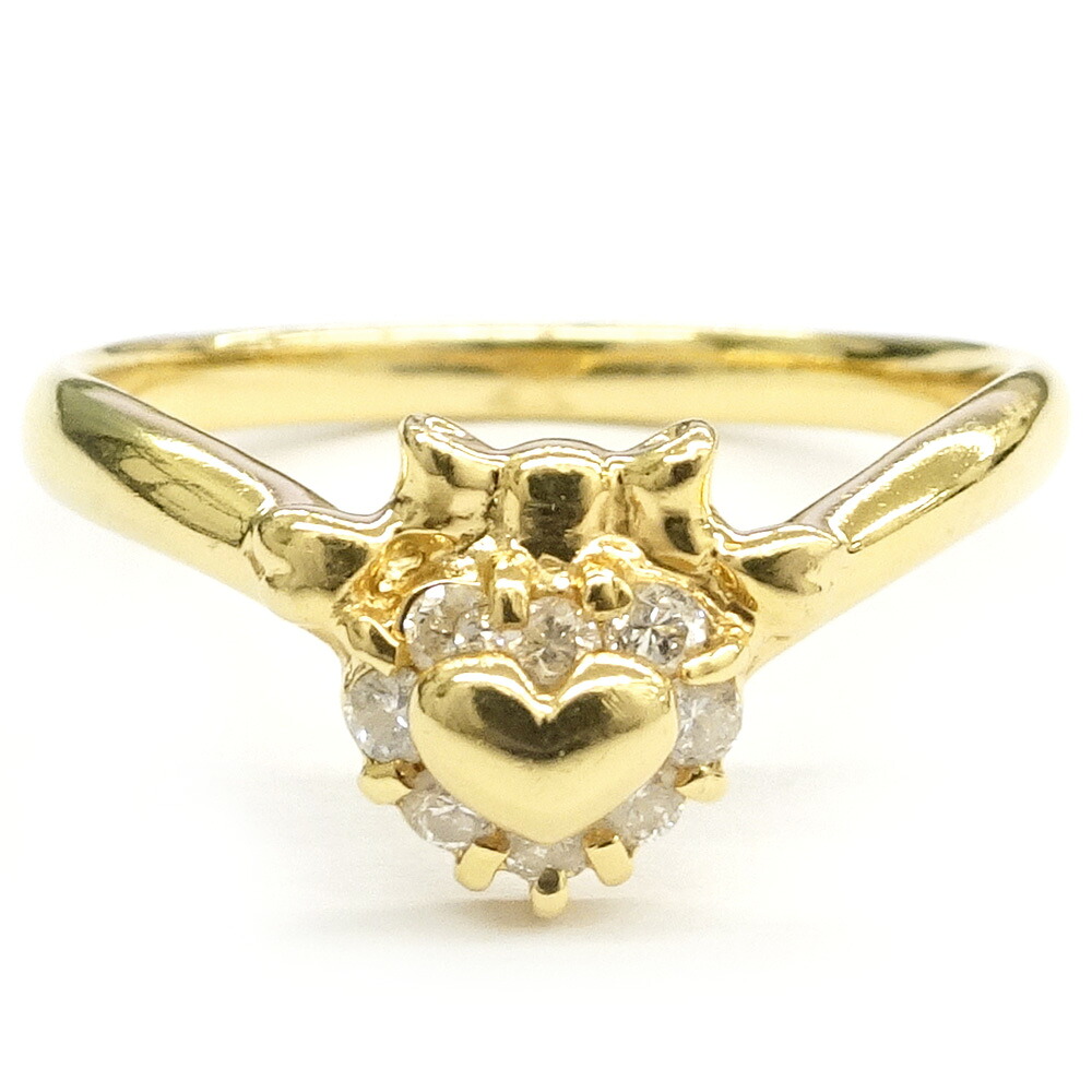 【栄】【JEWELRY】ジュエリー リング ハート リボン #12 ダイヤモンド 0.13ct K18YG 2.7g レディース 小物 その他【中古】|質ウエダ