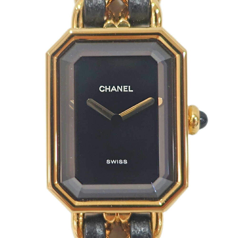 【栄】【CHANEL】シャネル プルミエール M大きさ H0001 黒いこと イエローゴールドメッキ なめし革 ウオッチ レディース【中古】