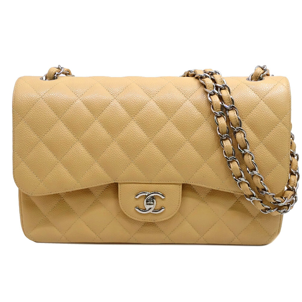 【栄】【CHANEL】シャネル デカマトラッセ30 ショルダーバッグ A58600 キャビア素はだ ベージュ系 しろがね色金具 17番台 ダブル下げ翼 レディース お上さん 箱【中古】