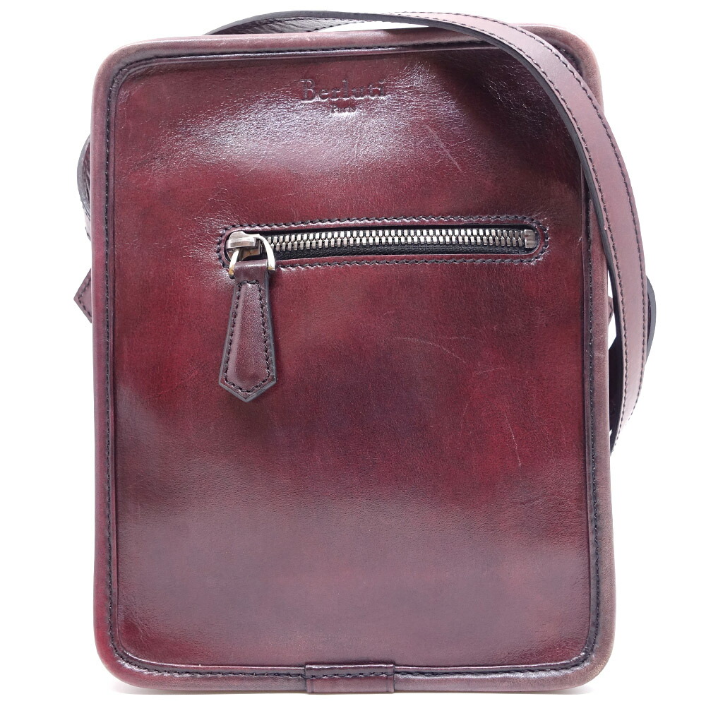 【栄】【BERLUTI】ベルルッティ ジャーナリストショルダーバッグ カーフレザー バーガンディー SV金具 メンズ ショルダーバッグ 保存袋【中古】｜質ウエダ