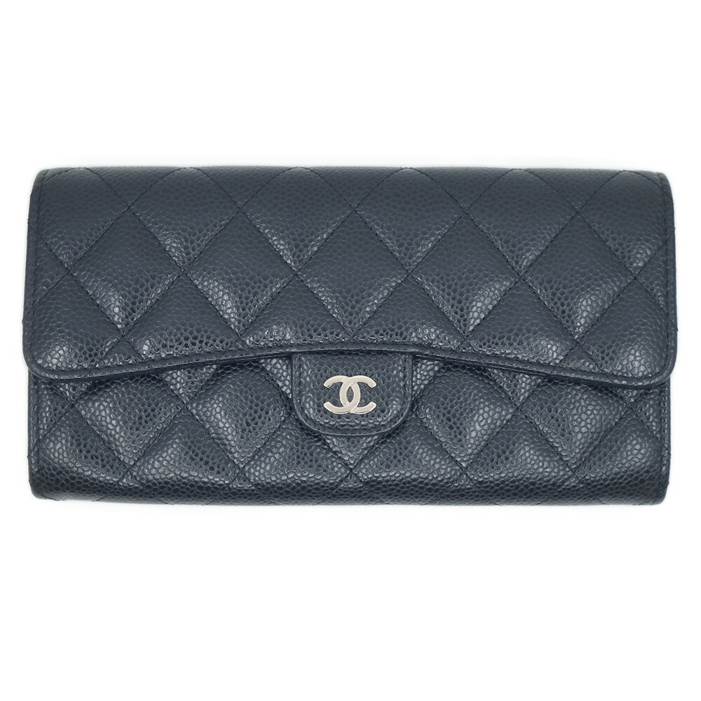 【栄】【CHANEL】シャネル ココマーク マトラッセ ロングフラップウォレット 長財布 ブラック シルバー金具 キャビアスキン レザー レッド 小物 その他 箱【中古】｜質ウエダ