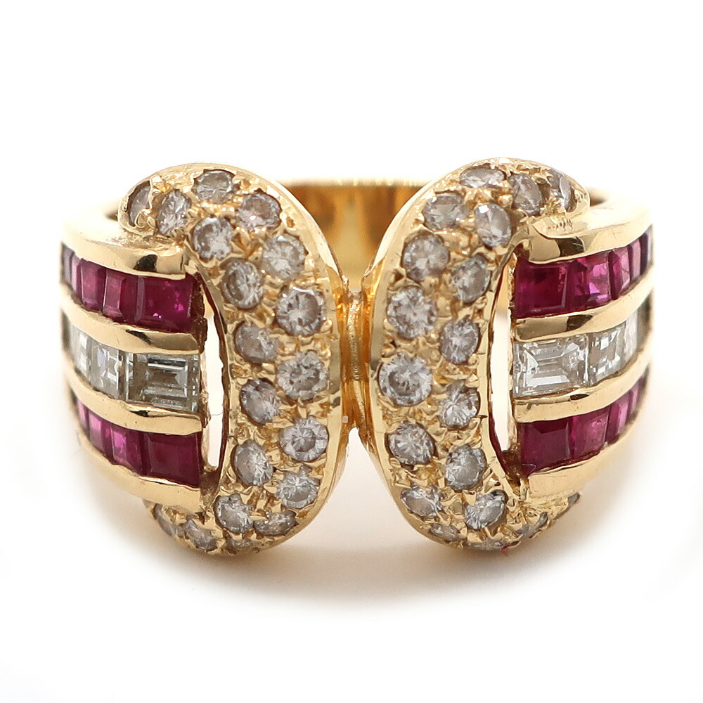【天白】【JEWELRY】宝飾品 輪っか 指環 金剛石 計1.11コンピュータ断層撮影法 K18 黄色ゴールド 15号 約10.2g ルビー アクセ【中古】