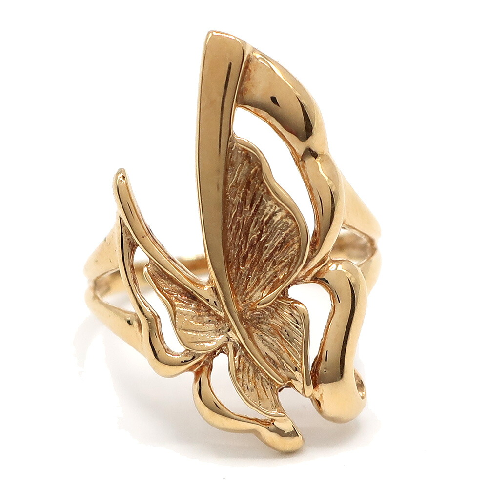 【天白】【JEWELRY】宝飾品 輪っか 指環 蝶 夢見鳥 K18YG 黄色ゴールド 12号 約3.9g 目論む 好いたらしい 透かし【中古】