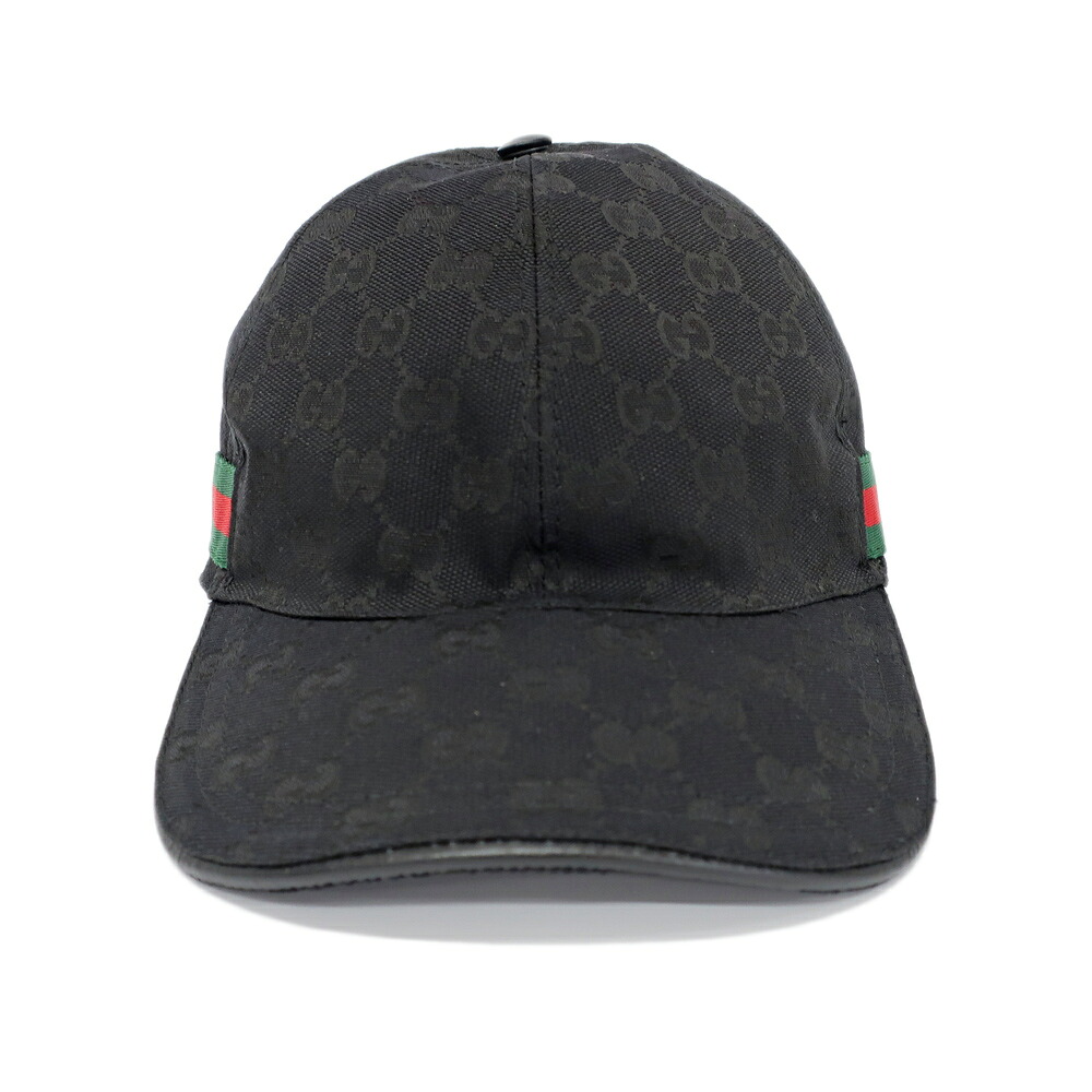 【天白】【GUCCI】グッチ かぶり笠 旗がしら 黒いこと 黒 書きあらわす大きさL/59糎 200035 202291 GG総柄 GG目じるし 流行り物【中古】