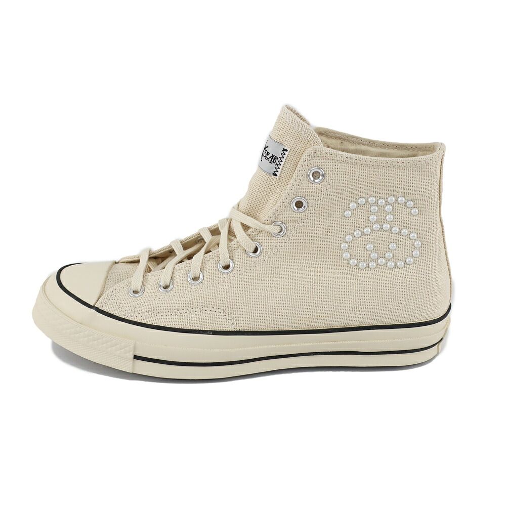 【天白】【STUSSY&times;CONVERSE】ステューシー&times;コンバース CHUCK 70 ハイカットスニーカー 表記サイズ/メンズ9.5 日本サイズ目安約28.0cm アイボリー オールスター 靴【中古】｜質ウエダ