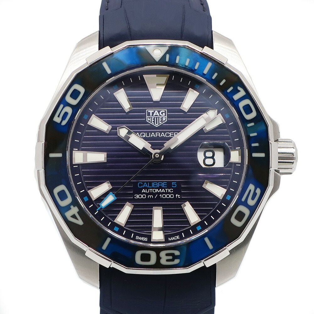 【最大限度４万円割り引き引き換え証】【天白】【TAGHEUER】タグホイヤー アクアレーサー キャリバー5  WAY201P.FT6178 43粍 SS 青色 メンズ 自動小銃一巻き ウォッチ【中古】