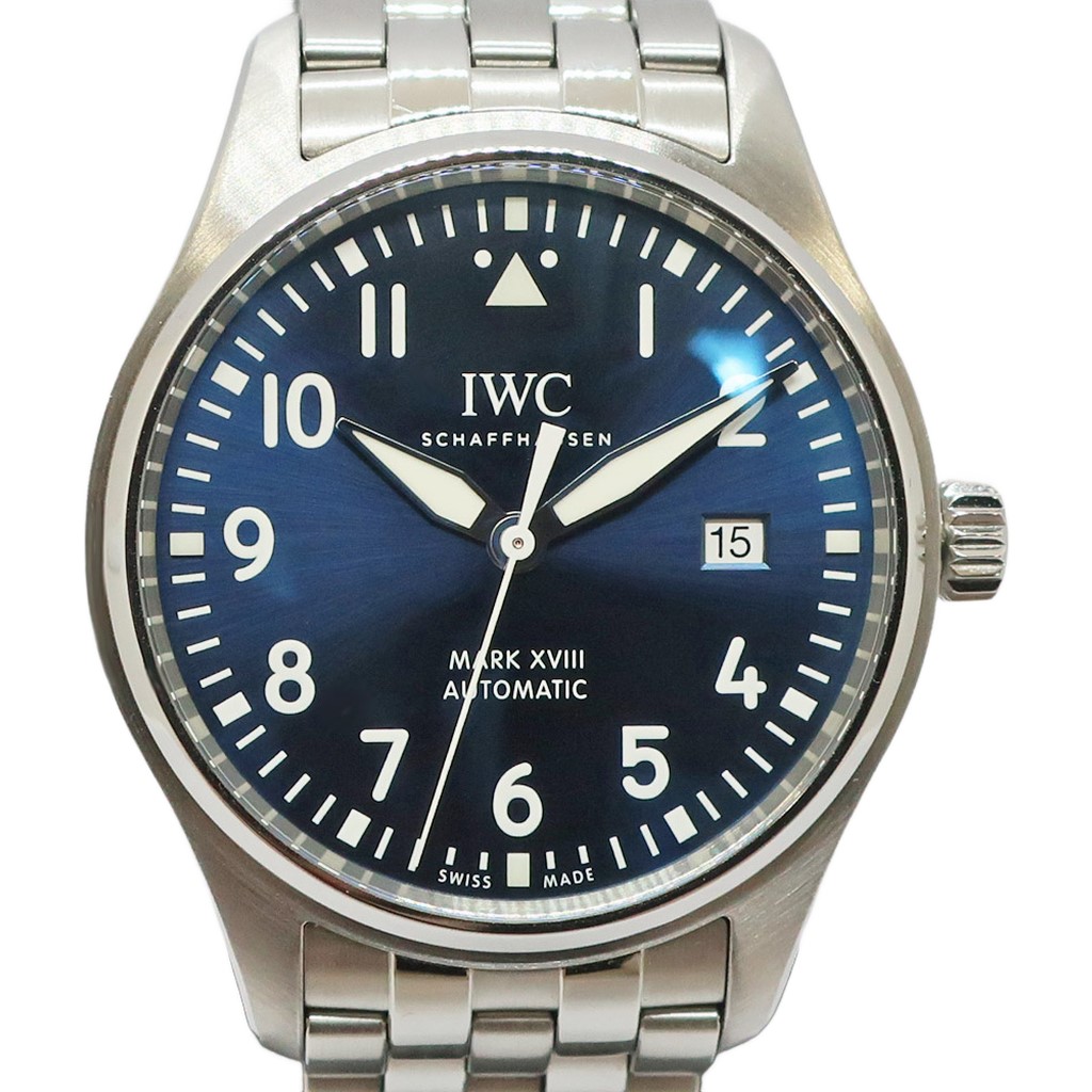 【天白】【IWC】インターナショナルウォッチカンパニー パイロットウォッチ 目じるし18 プティプランス IW327016 青碧 SS メンズ 自動小銃一巻き ウオッチ 2022年【中古】