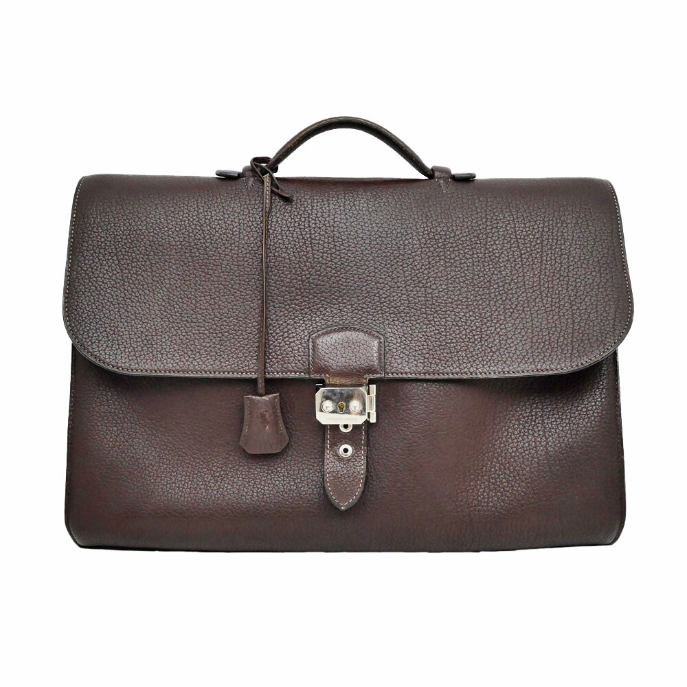 【名東】【HERMES】エルメス サックアデペッシュ41 トートバッグ ブラウン □G刻印 2003年製造 トゴ ビジネス ハンド メンズ【中古】|質ウエダ