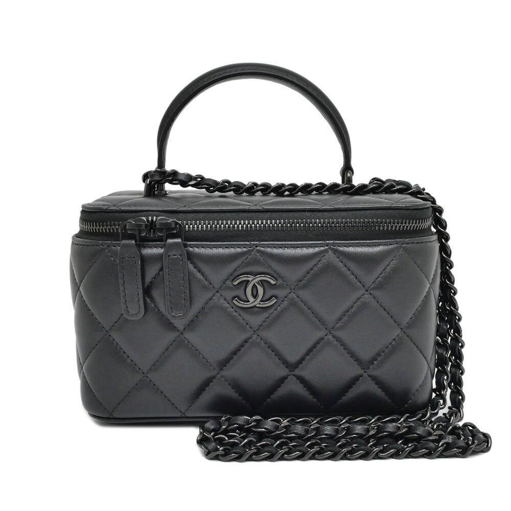 【名東】【CHANEL】シャネル マトラッセ バニティ チェーン店ショルダーバッグ AP2199 黒 ソーブラック 子ヒツジ素はだ【美品】【中古】