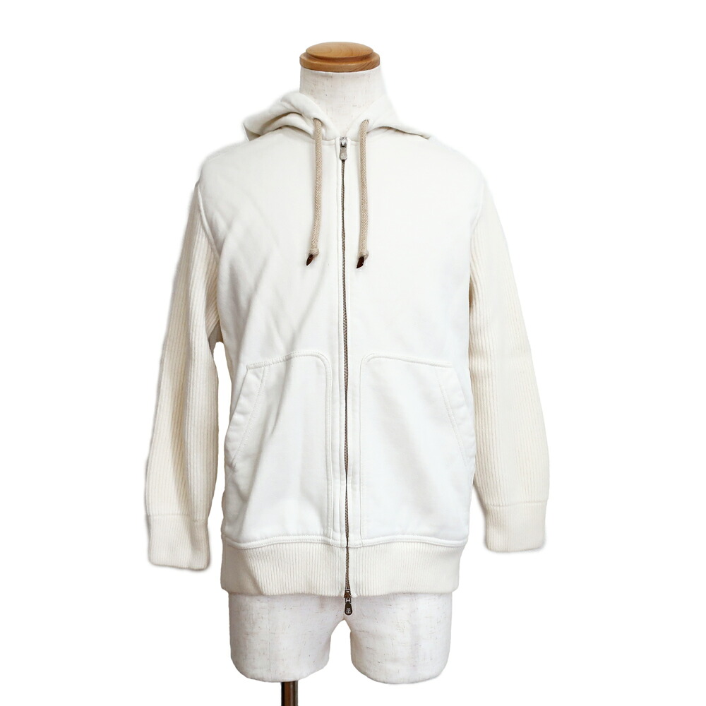 【天白】【BRUNELLO CUCINELLI】ブルネロクチネリ ニット切替ジップパーカー 表記サイズS アイボリー系 MTU239052 トップス アパレル【中古】｜質ウエダ 38,610円