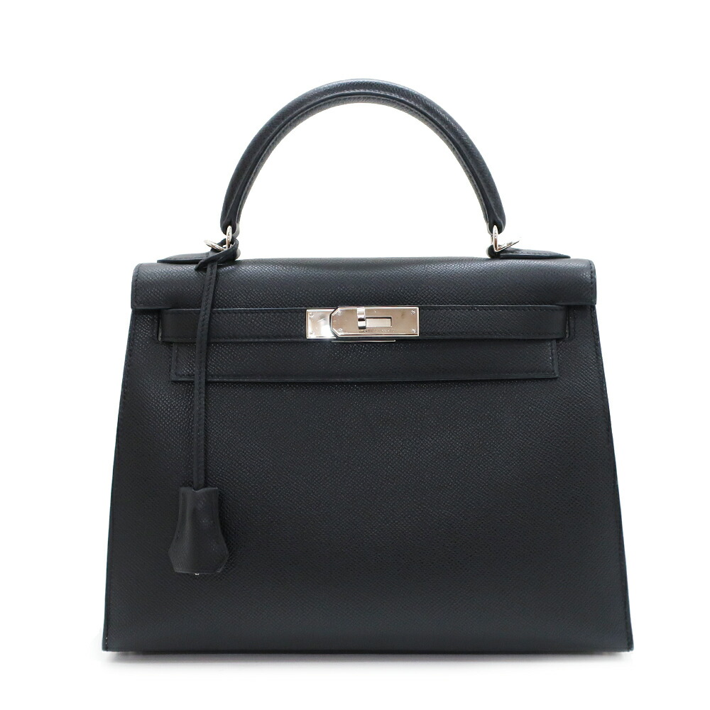 【天白】【HERMES】エルメス ケリー28 外縫い ハンドバッグ 2WAY ブラック シルバー金具 □M刻印 2009年頃製造 エプソン 鞄 レディース【中古】｜質ウエダ