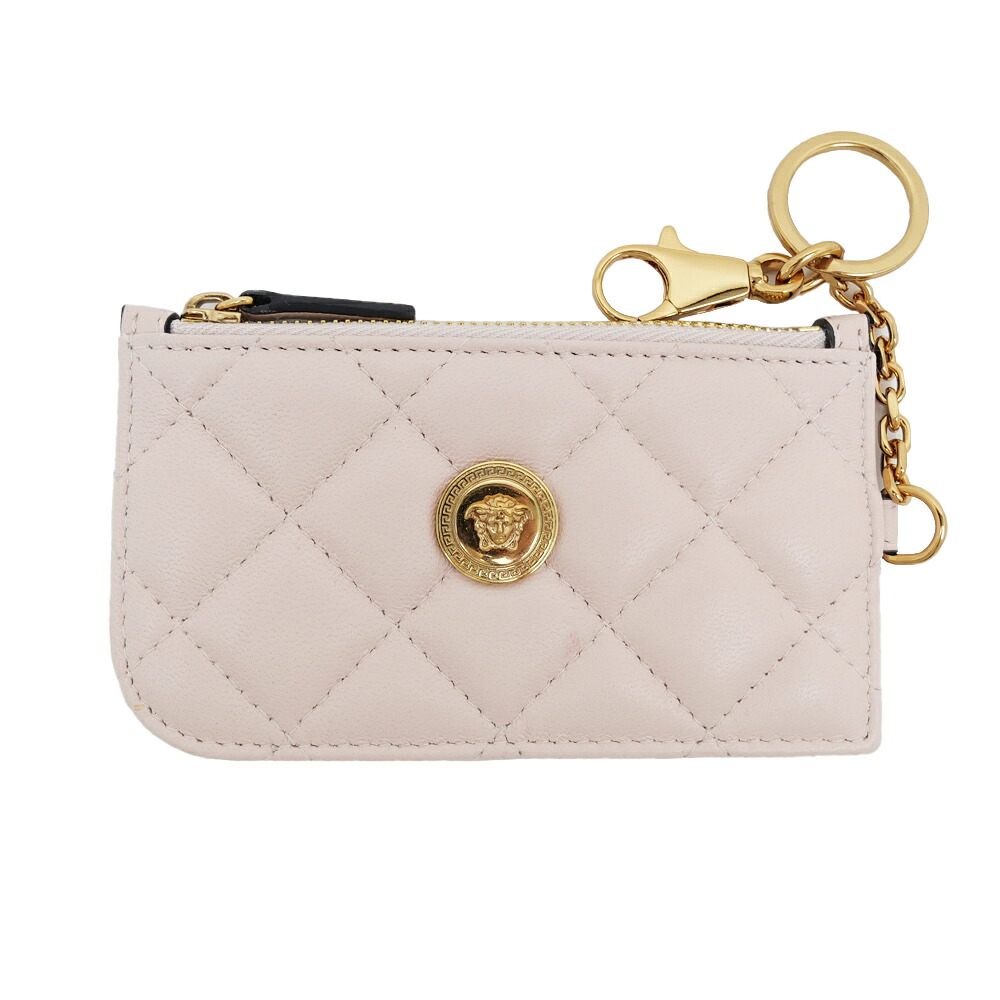 【名東】【VERSACE】ヴェルサーチ フラグメントケース キルティングレザー ピンク メドューサ ゴールド金具 カードケース レディース その他【中古】|質ウエダ