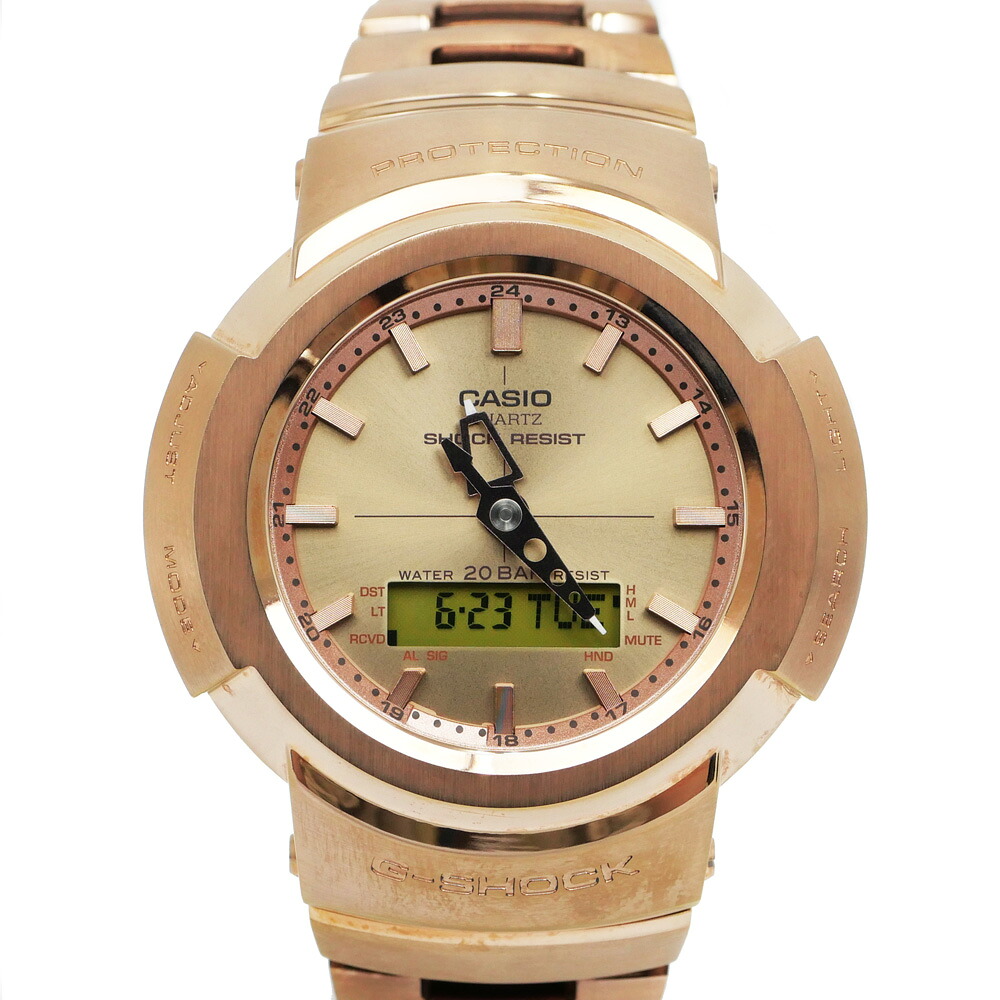 【名東】【CASIO】カシオ G-SHOCK アナログ・デジタルモデル フルメタル AWM-500GD-4AJF SS ローズゴールド 電波ソーラー アナデジ メンズ 腕時計【中古】|質ウエダ